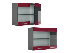 Vicco Küchenglasschrank R-Line Glashängeschrank Bordeaux Hochglanz/Anthrazit 80 cm< Küchenschränke