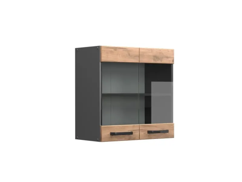 Clearance Vicco Küchenglasschrank R-Line Glashängeschrank Goldkraft /Anthrazit 60 cm Eiche