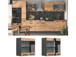 Clearance Vicco Küchenglasschrank R-Line Glashängeschrank Goldkraft /Anthrazit 60 cm Eiche