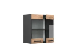 Clearance Vicco Küchenglasschrank R-Line Glashängeschrank Goldkraft /Anthrazit 60 cm Eiche