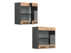 Clearance Vicco Küchenglasschrank R-Line Glashängeschrank Goldkraft /Anthrazit 60 cm Eiche