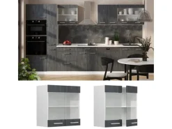 Vicco Küchenglasschrank R-Line Glashängeschrank Schwarz Beton/Weiß 60 cm< Küchenrückwände