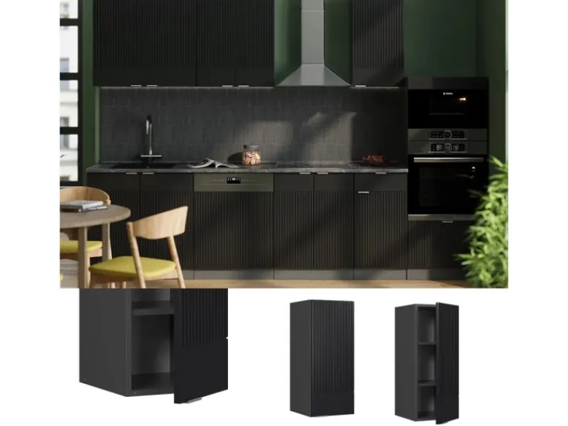 Outlet Vicco Küchenschränke Fame-Line Hängender Küchenschrank Gestreift 30 cm Schwarz