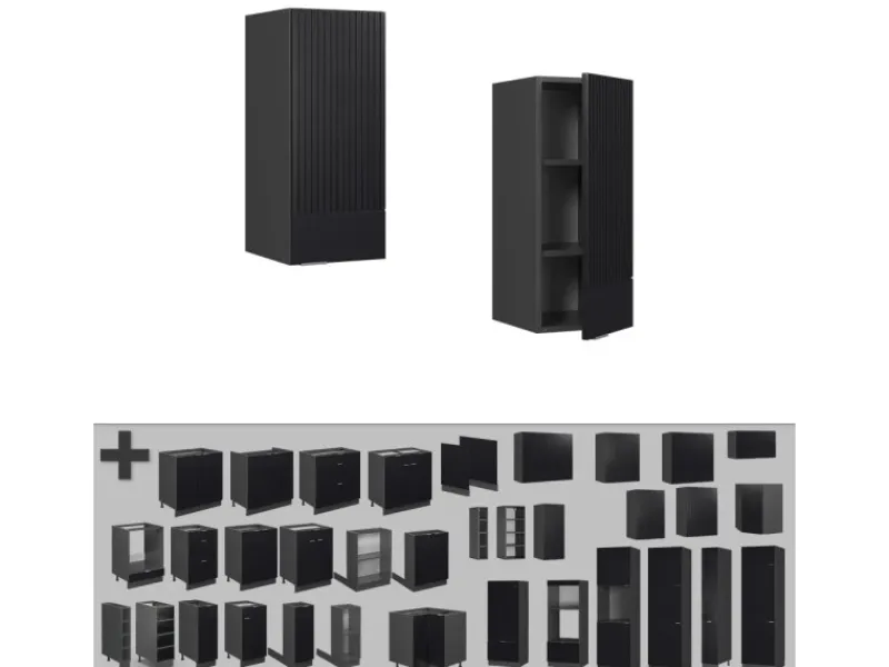 Outlet Vicco Küchenschränke Fame-Line Hängender Küchenschrank Gestreift 30 cm Schwarz