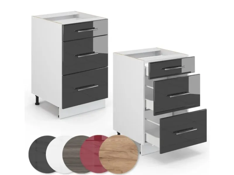 Vicco Küchenschränke Fame-Line Schubladenschrank für die Küche Hochglanz/Weiß< Küchenschränke