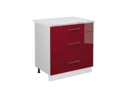 Best Vicco Küchenunterschrank Fame-Line Bordeaux Hochglanz/Weiß 80 cm mit 3 Schubladen AP Marmor Bordeaux-Glanz