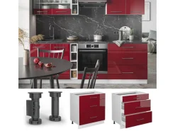 Best Vicco Küchenunterschrank Fame-Line Bordeaux Hochglanz/Weiß 80 cm mit 3 Schubladen AP Marmor Bordeaux-Glanz