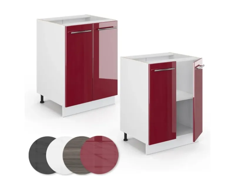 New Vicco Küchenunterschrank Fame-Line Bordeaux Hochglanz/Weiß 60 cm ohne Arbeitsplatte Bordeaux-Glanz