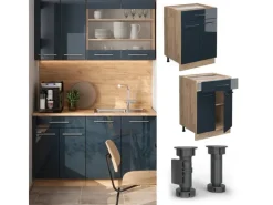 Online Vicco Küchenunterschrank Fame-Line Hochglanz/Goldkraft Eiche 60 cm mit Schublade AP Eiche Dunkelblau