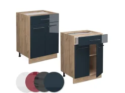 Online Vicco Küchenunterschrank Fame-Line Hochglanz/Goldkraft Eiche 60 cm mit Schublade AP Eiche Dunkelblau