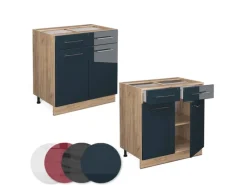 Vicco Küchenunterschrank Fame-Line Hochglanz/Goldkraft Eiche 80 cm ohne Arbeitsplatte< Küchenschränke