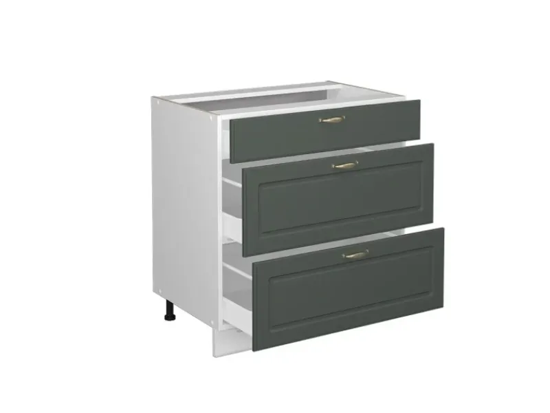Hot Vicco Küchenunterschrank Fame-Line Grün-Gold Landhaus/Weiß 80 cm mit 3 Schubladen ohne Arbeitsplatte Dunkelgrün