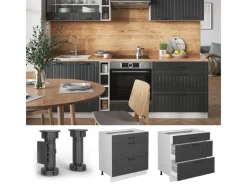Vicco Küchenunterschrank Fame-Line Anthrazit Landhaus/Weiß 80 cm mit 3 Schubladen AP Eiche< Küchenschränke