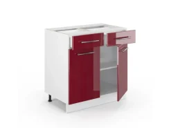 Küchenschränke<Vicco Küchenunterschrank Fame-Line Bordeaux Hochglanz/Weiß 80 cm ohne Arbeitsplatte