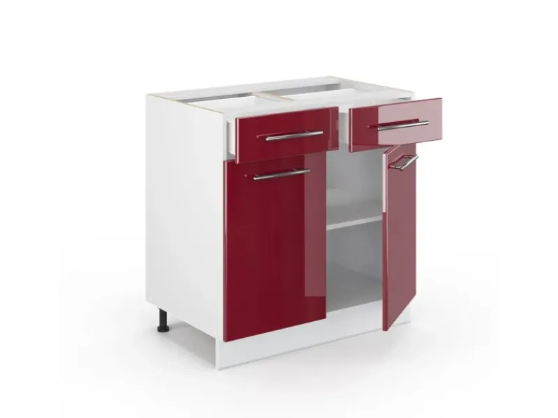 Küchenschränke<Vicco Küchenunterschrank Fame-Line Bordeaux Hochglanz/Weiß 80 cm ohne Arbeitsplatte