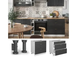 Clearance Vicco Küchenunterschrank Fame-Line -Gold/Weiß 80 cm mit 3 Schubladen ohne Arbeitsplatte Anthrazit