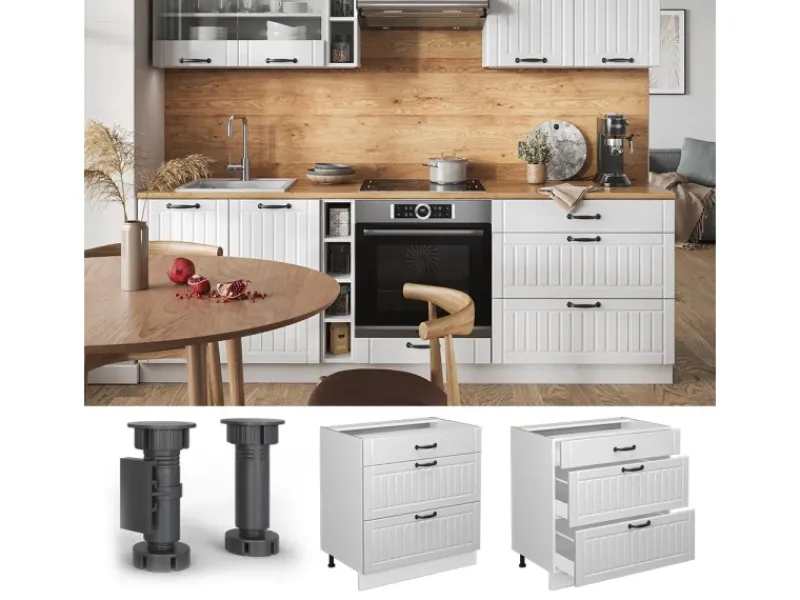 Vicco Küchenunterschrank Fame-Line Landhaus/ 80 cm mit 3 Schubladen ohne Arbeitsplatte< Küchenschränke