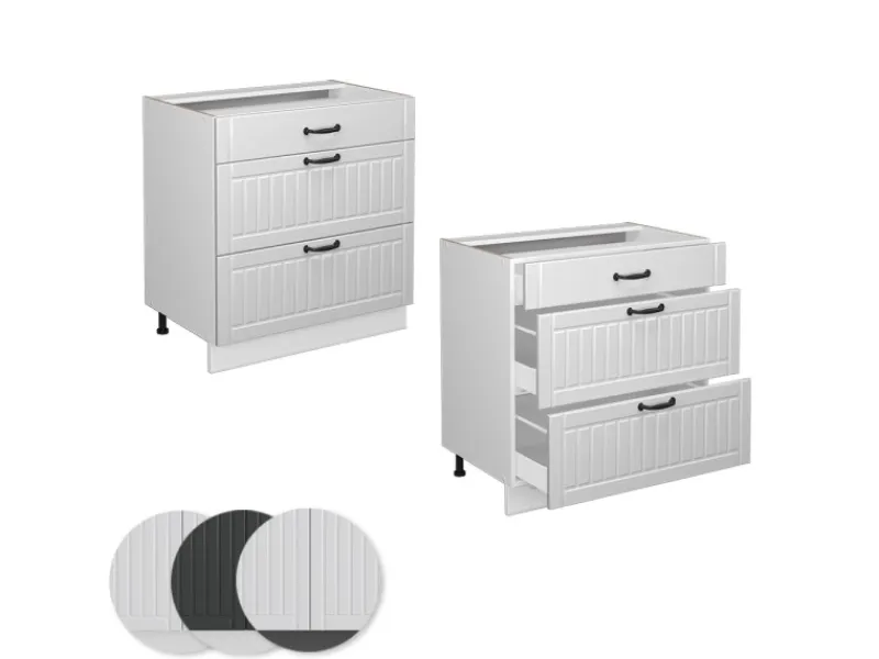 Vicco Küchenunterschrank Fame-Line Landhaus/ 80 cm mit 3 Schubladen ohne Arbeitsplatte< Küchenschränke