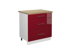 Vicco Küchenunterschrank Fame-Line Bordeaux Hochglanz/Weiß 80 cm mit 3 Schubladen AP Eiche< Einbauküchen