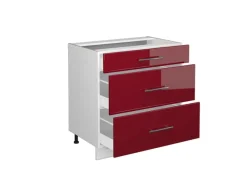 Vicco Küchenunterschrank Fame-Line Bordeaux Hochglanz/Weiß 80 cm mit 3 Schubladen AP Eiche< Einbauküchen