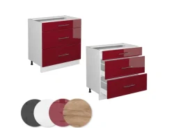 Vicco Küchenunterschrank Fame-Line Bordeaux Hochglanz/Weiß 80 cm mit 3 Schubladen AP Eiche< Einbauküchen