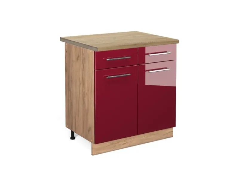 Vicco Küchenunterschrank Fame-Line Bordeaux Hochglanz/Goldkraft Eiche 80 cm AP Eiche< Pantryküchen