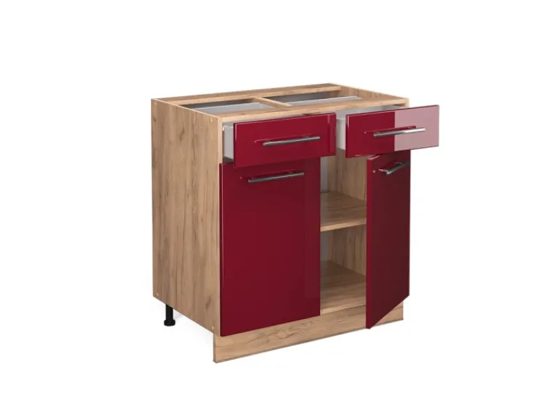 Vicco Küchenunterschrank Fame-Line Bordeaux Hochglanz/Goldkraft Eiche 80 cm AP Eiche< Pantryküchen