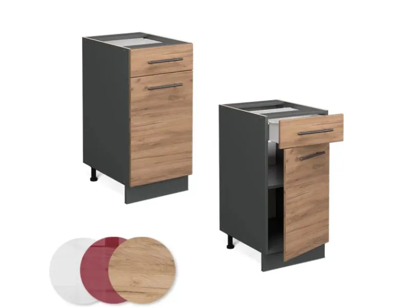 Outlet Vicco Küchenunterschrank Fame-Line Goldkraft /Anthrazit 40 cm AP Eiche