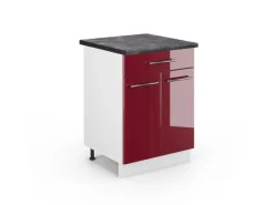 Outlet Vicco Küchenunterschrank Fame-Line Bordeaux Hochglanz/Weiß 60 cm mit Schublade AP Anthrazit Bordeaux-Glanz