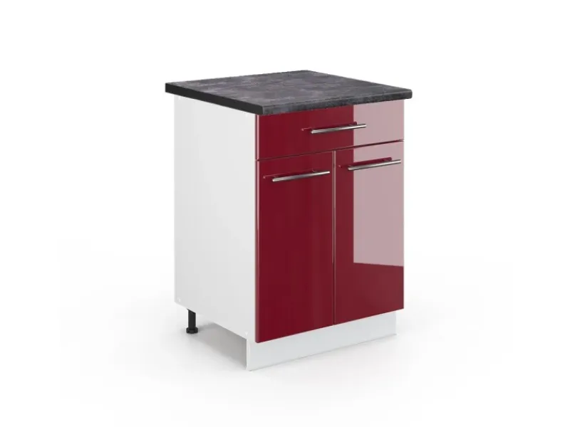 Outlet Vicco Küchenunterschrank Fame-Line Bordeaux Hochglanz/Weiß 60 cm mit Schublade AP Anthrazit Bordeaux-Glanz