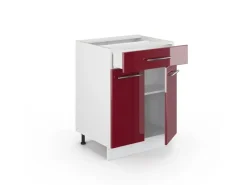 Outlet Vicco Küchenunterschrank Fame-Line Bordeaux Hochglanz/Weiß 60 cm mit Schublade AP Anthrazit Bordeaux-Glanz