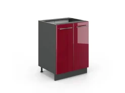Vicco Küchenunterschrank Fame-Line Bordeaux Hochglanz/Anthrazit 60 cm ohne Arbeitsplatte< Küchenschränke