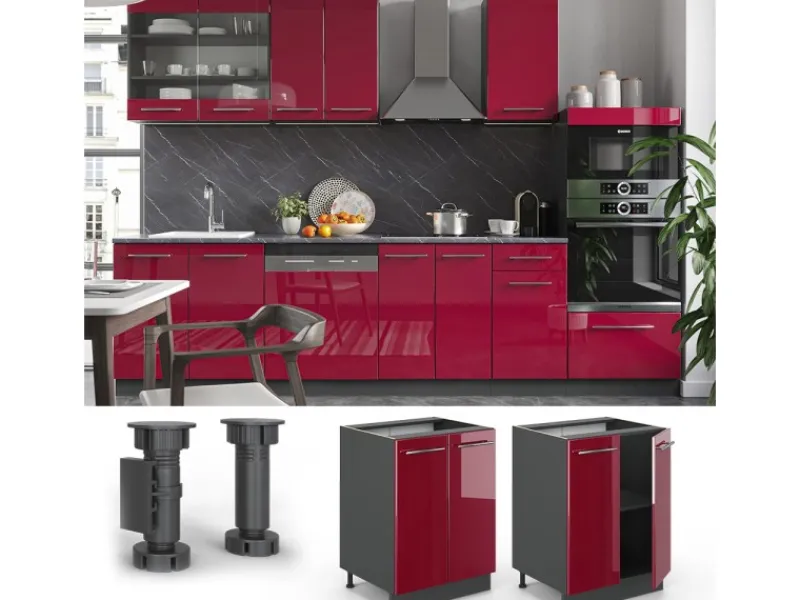Vicco Küchenunterschrank Fame-Line Bordeaux Hochglanz/Anthrazit 60 cm ohne Arbeitsplatte< Küchenschränke