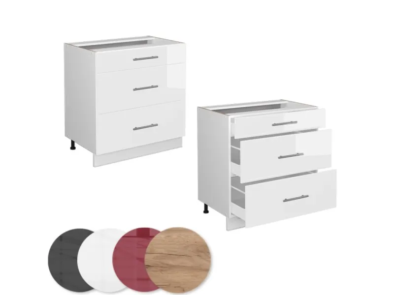 Pantryküchen|Einbauküchen<Vicco Küchenunterschrank Fame-Line Hochglanz/ 80 cm mit 3 Schubladen ohne Arbeitsplatte