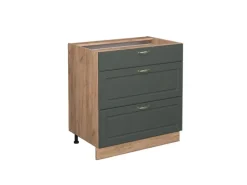 Clearance Vicco Küchenunterschrank Fame-Line Grün-Gold Landhaus/Goldkraft Eiche 80 cm mit 3 Schubladen ohne Arbeitsplatte Dunkelgrün