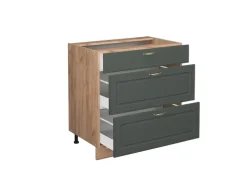 Clearance Vicco Küchenunterschrank Fame-Line Grün-Gold Landhaus/Goldkraft Eiche 80 cm mit 3 Schubladen ohne Arbeitsplatte Dunkelgrün
