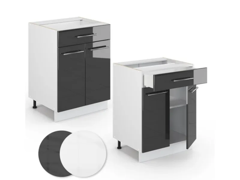 Vicco Küchenunterschrank Fame-Line Hochglanz/Weiß 60 cm mit Schublade ohne Arbeitsplatte< Küchenschränke