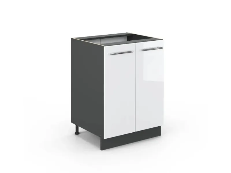 Outlet Vicco Küchenunterschrank Fame-Line Hochglanz/Anthrazit 60 cm ohne Arbeitsplatte Weiß