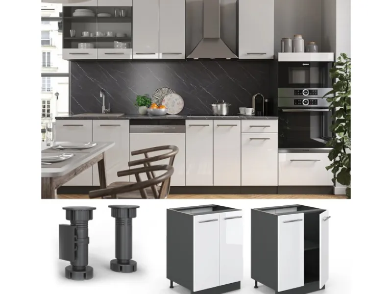 Outlet Vicco Küchenunterschrank Fame-Line Hochglanz/Anthrazit 60 cm ohne Arbeitsplatte Weiß