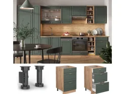Vicco Küchenunterschrank Fame-Line Grün-Gold Landhaus/Goldkraft Eiche 50 cm ohne Arbeitsplatte< Küchenschränke