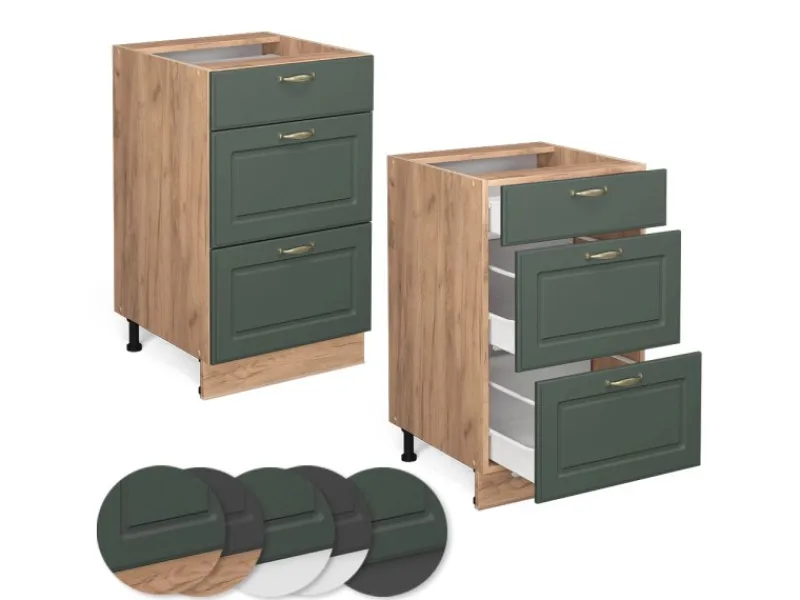 Vicco Küchenunterschrank Fame-Line Grün-Gold Landhaus/Goldkraft Eiche 50 cm ohne Arbeitsplatte< Küchenschränke