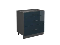 Vicco Küchenunterschrank Fame-Line Hochglanz/Anthrazit 80 cm mit 3 Schubladen AP Eiche Dunkelblau