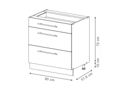 Vicco Küchenunterschrank Fame-Line Hochglanz/Anthrazit 80 cm mit 3 Schubladen AP Eiche Dunkelblau