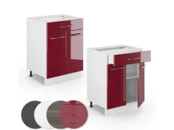Vicco Küchenunterschrank Fame-Line Bordeaux Hochglanz 60 cm mit Schublade ohne Arbeitsplatte< Single-Küchen|Pantryküchen