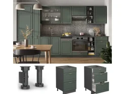 Clearance Vicco Küchenunterschrank Fame-Line Grün-Gold Landhaus/Anthrazit 50 cm ohne Arbeitsplatte Dunkelgrün