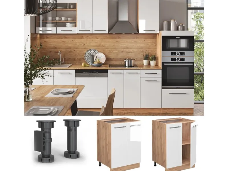 Vicco Küchenunterschrank Fame-Line Hochglanz/Goldkraft Eiche 60 cm ohne Arbeitsplatte< Küchenschränke