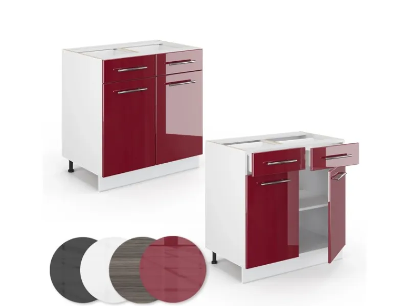 Sale Vicco Küchenunterschrank Fame-Line Bordeaux Hochglanz/Weiß 80 cm AP Marmor Bordeaux-Glanz