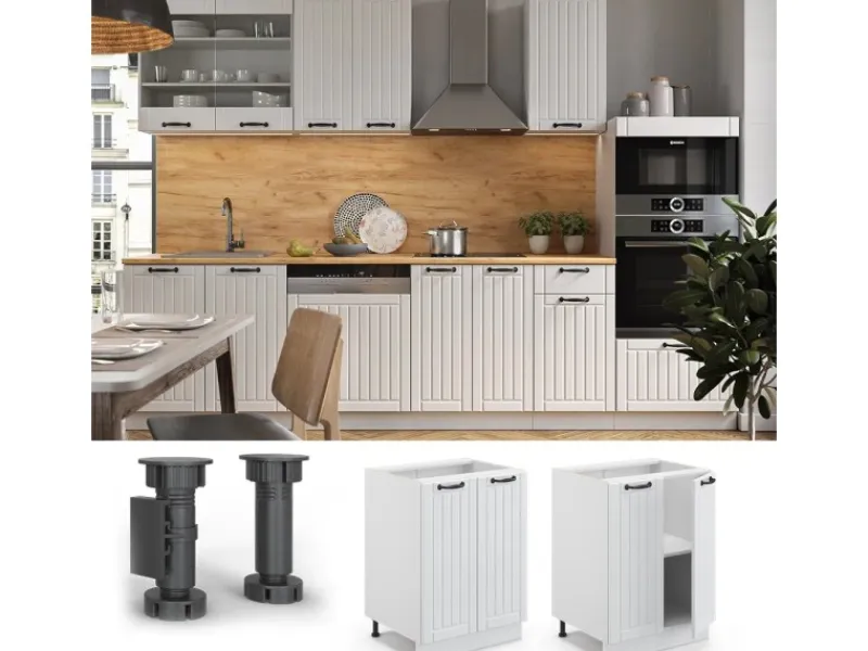 Discount Vicco Küchenunterschrank Fame-Line Landhaus/ 60 cm ohne Arbeitsplatte Weiß