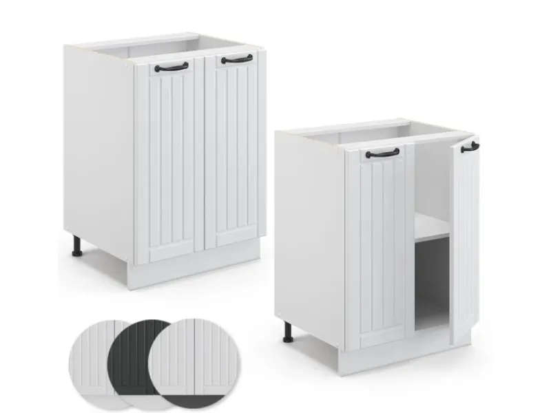 Discount Vicco Küchenunterschrank Fame-Line Landhaus/ 60 cm ohne Arbeitsplatte Weiß