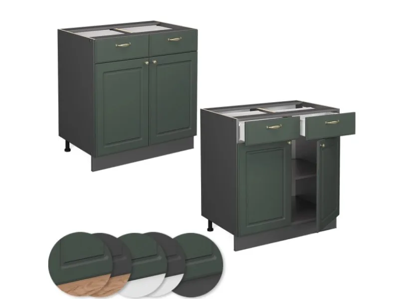 Hot Vicco Küchenunterschrank Fame-Line Grün-Gold Landhaus/Anthrazit 80 cm ohne Arbeitsplatte Dunkelgrün